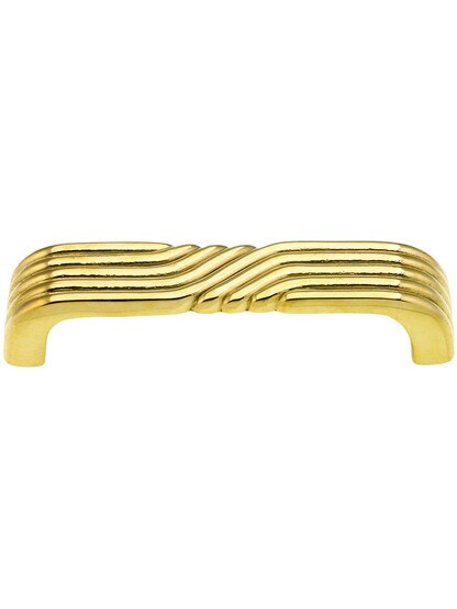 Streamline Deco Pull - 3 1/2 inch Center to Center in Unlacquered Brass Finish.